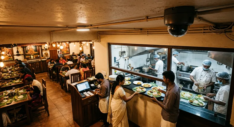 Restaurant CCTV system at a Guruvayur restaurant covering kitchen and counter