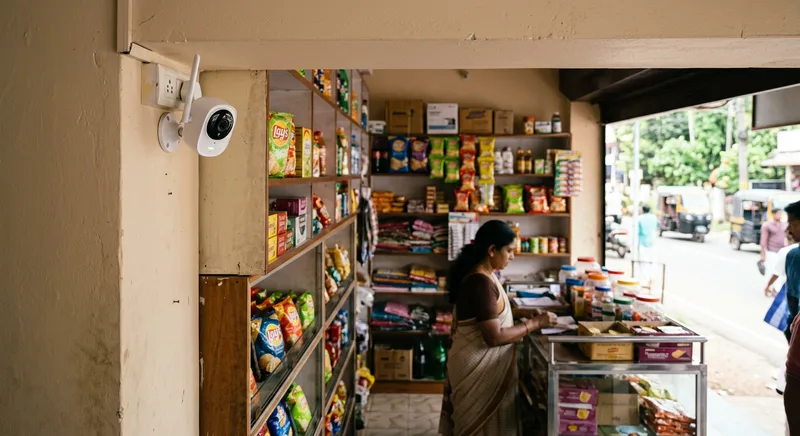 Wireless WiFi CCTV kit at a rented shop in Irinjalakuda