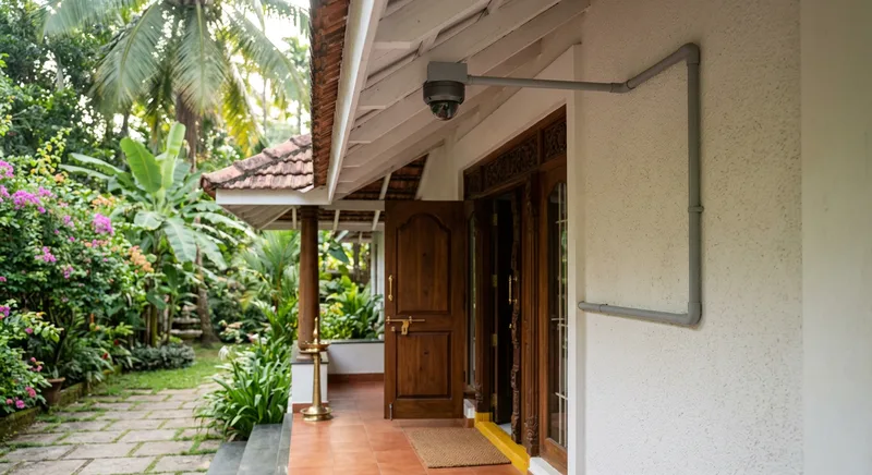 Residential CCTV camera installed at the entrance of a Thrissur villa